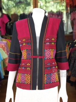 เสื้อคลุมผ้าฝ้ายสุโขทัย แต่งผ้าทอลายจก ไซส์ XL