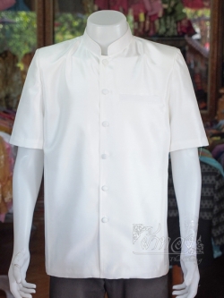 เสื้อผ้าไหมแพรทองคอพระราชทานแขนสั้น สีขาวนวล ไซส์ S
