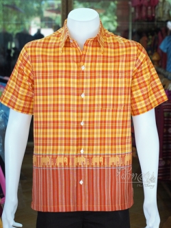 เสื้อเชิ้ตผ้าฝ้ายทอลายช้าง ไม่อัดผ้ากาว ไซส์ 3XL