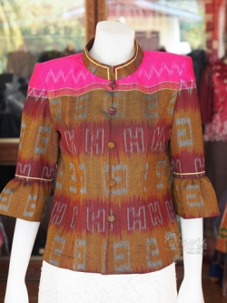 เสื้อผ้ามัดหมี่ทอมือ คอตั้ง ไซส์ L