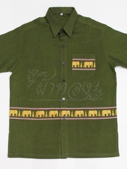 เสื้อเชิ้ตผ้าฝ้ายทอลายช้าง ไม่อัดผ้ากาว ไซส์ 2XL