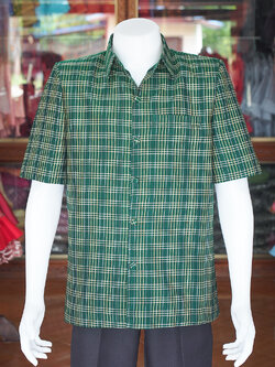 เสื้อผ้าฝ้ายลายก้านมะลิ สีเขียวเข้ม ไซส์ XL