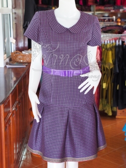 เดรสผ้าทอลายมุกแต่งโบว์ ไซส์ XL