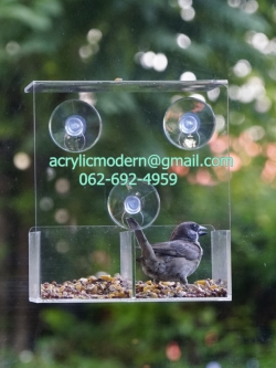 กล่องให้อาหารนก แบบติดกระจก