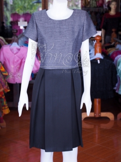 เดรสผ้าทอลายสายฝนแต่งจีบทวิสต์ ไซส์ S