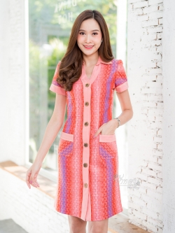 เดรสผ้าฝ้ายลายหมากรุก ไซส์ M