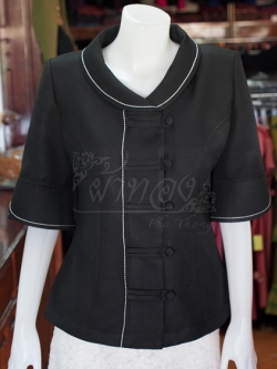 เสื้อผ้าฝ้ายทอลายลูกแก้ว สีดำ ไซส์ M