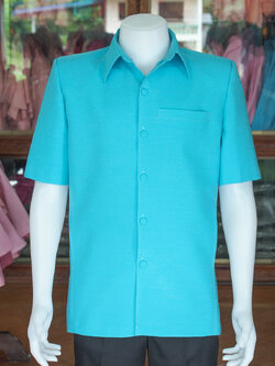 เสื้อผ้าฝ้ายแพรเงิน สีฟ้าน้ำทะเล ไซส์ XL