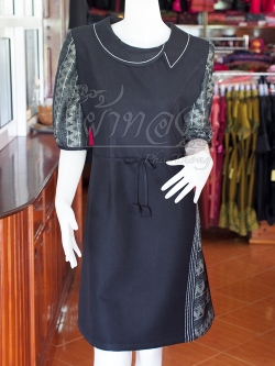 เดรสผ้าฝ้ายสุโขทัยแต่งผ้าลายมัดหมี่สุโขทัย ไซส์ M