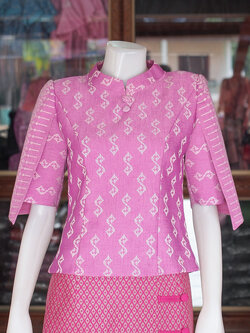 เสื้อผ้าฝ้ายทอลายขอ สีกลีบบัว ไซส์ 4XL