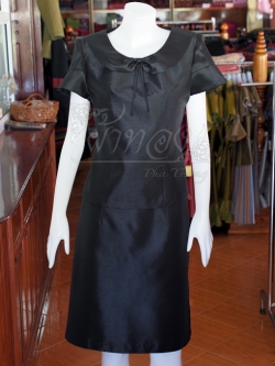 ชุดเสื้อกระโปรงผ้าไหมแพรทอง สีดำ ไซส์ XL