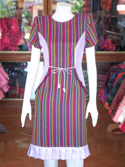 เดรสผ้าฝ้ายทอลายมุกสายรุ้ง สีม่วง ไซส์ L