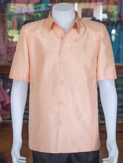 เสื้อผ้าไหมแพรทอง สีโอรสอ่อนประกายทอง ไซส์ XL