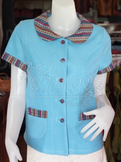 เสื้อผ้าฝ้ายสุโขทัยแต่งผ้ามุกสายรุ้ง อัดผ้ากาว ไซส์ S