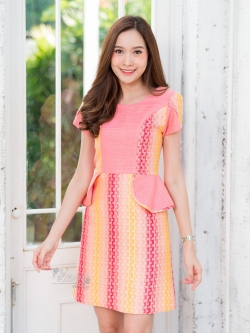 เดรสผ้าทอลายหมากรุกแต่งเอวย้วย ไซส์ S