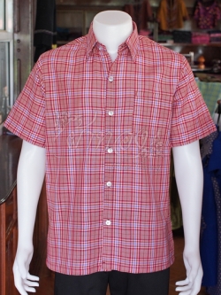 เสื้อเชิ้ตผ้าฝ้ายทอลายสก็อต ไม่อัดผ้ากาว ไซส์ S