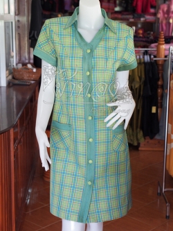 เดรสผ้าฝ้ายทอลายสก็อต มีกระเป๋า ไซส์ M