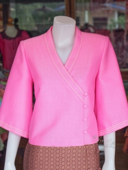 เสื้อผ้าฝ้ายสุโขทัย แต่งเดินไหม สีชมพู ไซส์ L