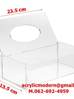 กล่องทิชชูอะคริลิคใส ความหนาหนา 3 และ 5 มิล. แบบเปิดฝาด้านบน