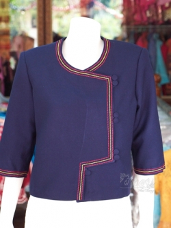 เสื้อผ้าฝ้ายสุโขทัย แต่งเดินไหม สีกรมท่า ไซส์ L