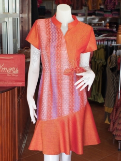 เดรสผ้าฝ้ายสุโขทัยแต่งผ้าหมากรุก ไซส์ S