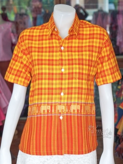 เสื้อเชิ้ตผ้าฝ้ายทอลายช้าง ไม่อัดผ้ากาว ไซส์ 3XL