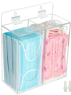 กล่องอะคริลิคใสแบบ 2 ช่องแขวน ใส่แมสก์ ใส่หมวกคลุมผมได้ มีฝาปิด