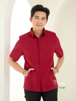 เสื้อผ้าฝ้ายแพรเงิน สีแดงเลือดหมู ไซส์ XL