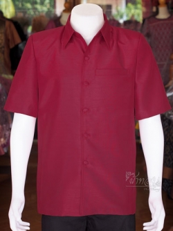 เสื้อผ้าไหมแพรทอง สีแดงเลือดหมู ไซส์ XL