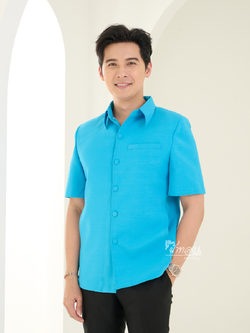 เสื้อผ้าฝ้ายแพรเงิน สีฟ้าเข้ม ไซส์ XL