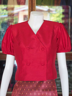 เสื้อผ้าไหมแพรทอง สีแดง ไซส์ 2XL