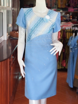 เดรสผ้าฝ้ายสุโขทัยแต่งผ้าลายหมากรุก ไซส์ 3XL