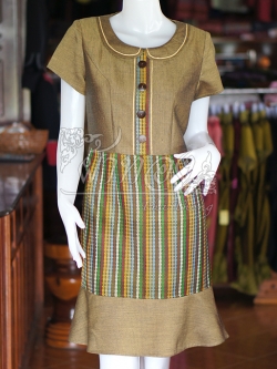 เดรสผ้าฝ้ายสุโขทัยแต่งผ้ามุกสายรุ้ง ไซส์ S