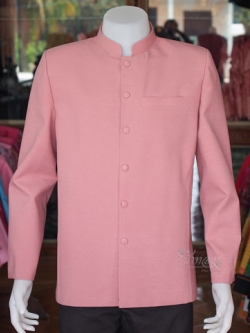 เสื้อผ้าฝ้ายแพรเงินคอพระราชทานแขนยาว สีชมพูกะปิ ไซส์ XL