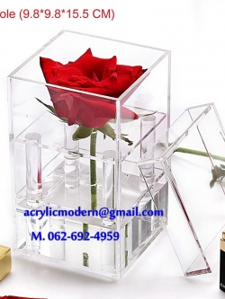 กล่องอครีลิคใส ใส่ดอกกุหลาบ 1 ดอก