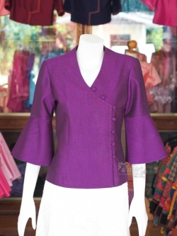 เสื้อผ้าฝ้ายสุโขทัย แขนย้วย สีม่วง ไซส์ S