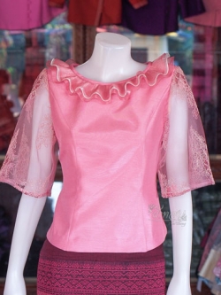 เสื้อผ้าไหมแพรทอง สีชมพู ไซส์ 2XL