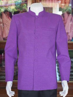 เสื้อผ้าฝ้ายแพรเงิน คอพระราชทานแขนยาว สีม่วงเข้ม ไซส์ XL