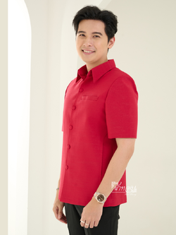 เสื้อผ้าฝ้ายแพรเงิน สีแดง ไซส์ XL