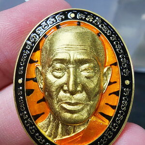 หลวงพ่อรวย วัดมาบตาพุด หน้ายักษ์ มงคลเศรษฐี รวยทวีคูณ ลงยา ลายเสือ กล่องเดิม (KP5956)