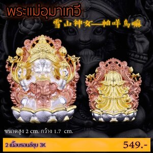 พระแม่อุมาเทวี ขนาดความสูง 2 CM กว้าง 1.7 CM. เนื้อบรอนซ์ชุบ 3K