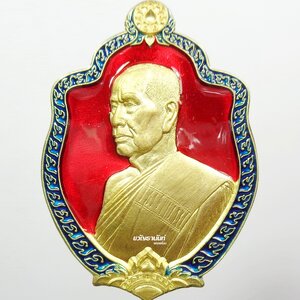 เหรียญอาร์ม หันข้าง หนุมาน รวยล่ำซำ หลวงพ่อพัฒน์ วัดห้วยด้วน ทองระฆังลงยา พื้นแดง ขอบน้ำเงิน