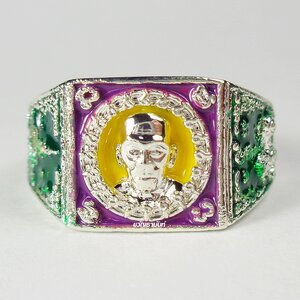 แหวน พัฒน์รวย พัฒน์เฮง หลวงพ่อพัฒน์ วัดห้วยด้วน ไซส์ 60 ชุบเงินลงยา 3 สี (N39)