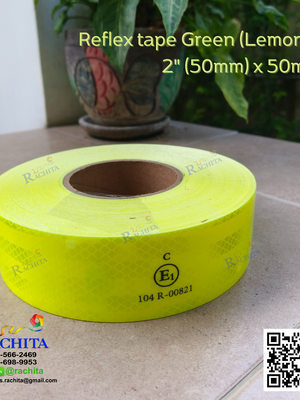 High Reflective tape 2" (50mm.) x 50m. 104R Green Lemon สีเขียวมะนาว เทปสะท้อนแสงติดรถ คุณภาพดี