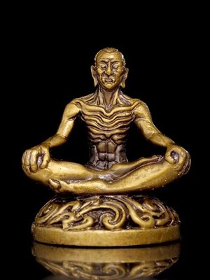 ฤาษีสมเดช (ครูบาเดช) ป่าช้ารัตนโกสินทร์ บรมครูกายแก้ว เนื้อระฆังชุบซาติน อุดผงว่าน 108 ฝังตะกรุดโชคลาภ 1ดอก KM092