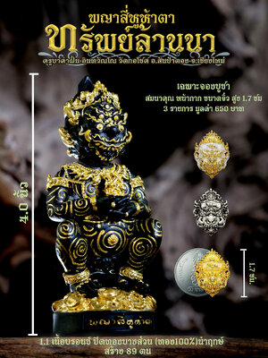 พญาสี่เหลี่ยมหูห้าตา ทรัพย์ล้านนา ขนาดบูชา ครูบาคำฝั้น วัดกอโชค เชียงใหม่