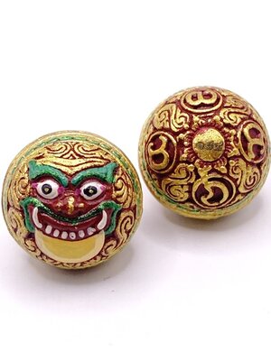 ครูบาคำฝั้น วัดกอโชค ปรอทกรอ ราหูเหนือดวง เนื้อสัมฤทธิ์เพ้นท์สีลงยาสีแดง 2567 KM089