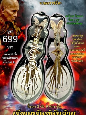 ครูบาแบ่ง วัดบ้านโตนด นครราชสีมา จิ้งจก 2 หัว 9 หาง รุ่น เรียกทรัพย์พันล้าน