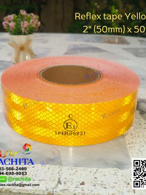 High Reflective tape 2" (50mm.) x 50m. 104R Yellow Color สีเหลือง เทปสะท้อนแสงติดรถ คุณภาพดี
