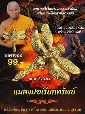 แมลงปอเรียกทรัพย์ หลวงพ่อเมียน วัดบ้านจะเนียงวนาราม จังหวัดบุรีรัมย์